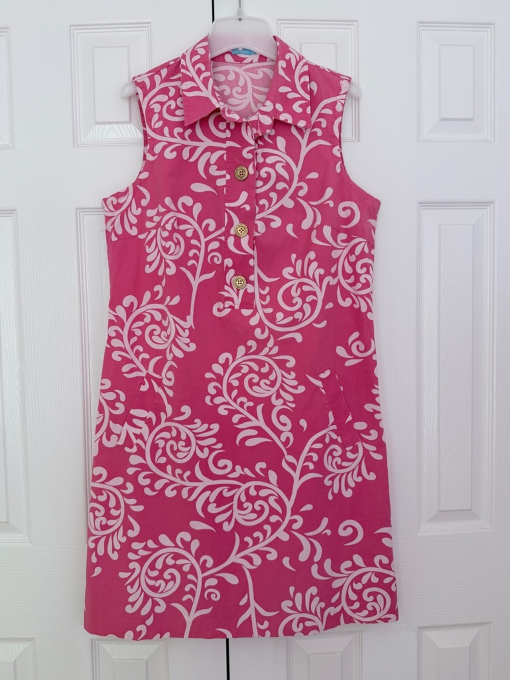 J. McLaughlin Pink and Cream Sleeveless Scroll-Print Shift Dress